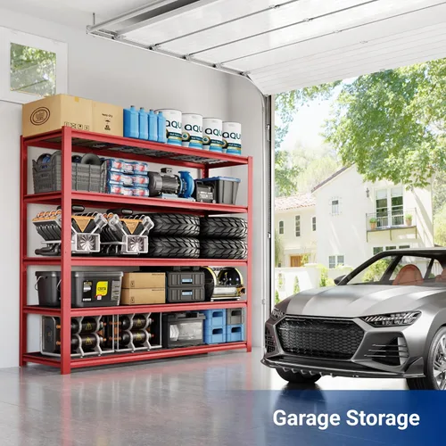 Vista 3 de FLEXIMOUNTS Estantería de Garaje de 60" de Ancho, Estantes de Almacenamiento de 5 Niveles Carga 1500LBS, Estantería de Garaje Ajustable Resistente