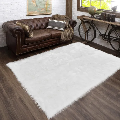 Vista 33 de Latepis - Alfombra rectangular de piel sintética tipo lana de oveja suave y esponjosa de estilo bohemio para sala de estar, dormitorio y residencias