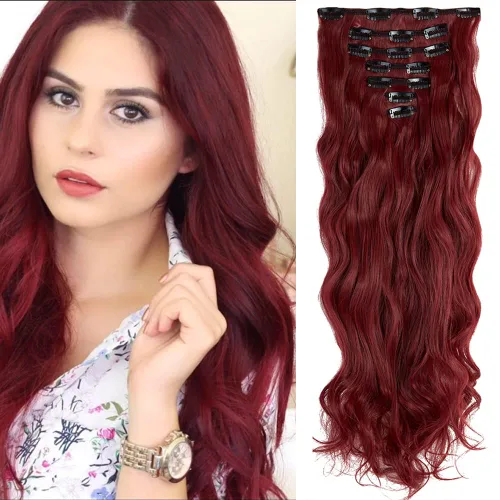 Vista 14 de OMGREAT Extensiones de cabello sintético con clip, de 24 pulgadas, ondulado, rizado, de cabeza completa, extensiones de cabello sintético