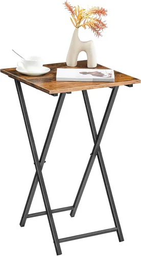 Vista 9 de HOOBRO Mesa plegable para TV, bandeja de TV de madera, mesa auxiliar portátil para sofá, mesa auxiliar industrial para aperitivos para espacios
