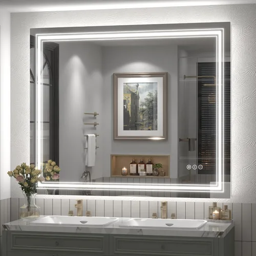 Vista 16 de Espejo de baño LED de 20x28 pulgadas, espejo de tocador con luces, espejo retroiluminado y con luz frontal para la pared, regulable, antivaho, a