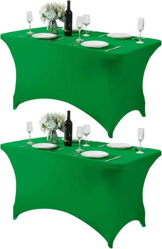 Vista 101 de Paquete de 2 manteles de elastano para mesa de 4, 6 o 9 pies, mantel elástico universal ajustable para fiestas, banquetes, bodas y eventos