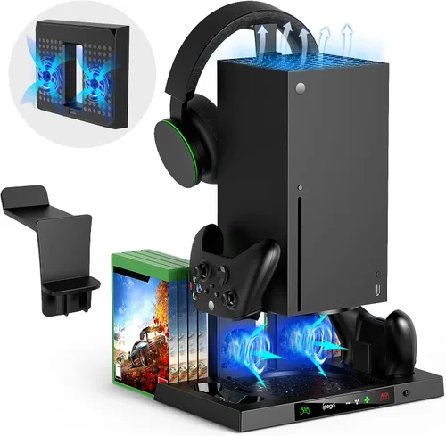 Upgraded Vertical Cooling Stand for Xbox Series X with Controller Charger Station Dock, Dual Suction Cooler Fan System Stand Accessories with 8 Game