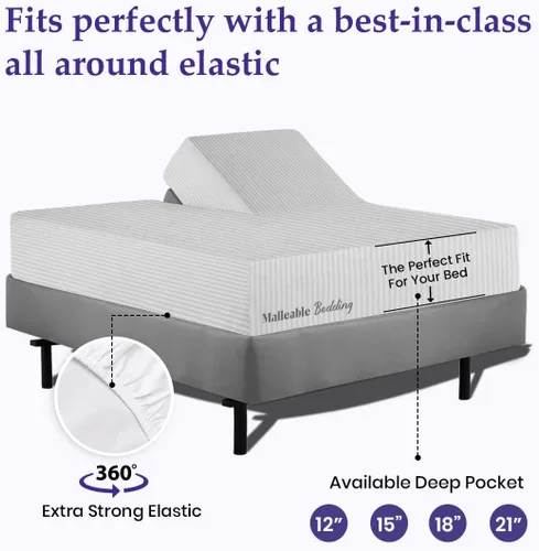 Vista 3 de Top Split Flex - Juego de sábanas para cama ajustable de 32 pulgadas, tamaño King de 600 hilos, algodón egipcio suave y liso, juego de 4 piezas