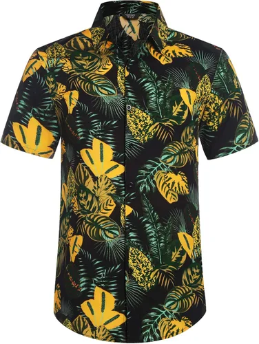 Vista 4 de COOFANDY - Conjunto hawaiano de 2 piezas para hombre, camisa de manga corta con botones y pantalones cortos