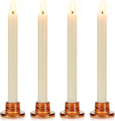 Glasseam Portavelas de vidrio cónicos: juego de 4 piezas de color ámbar, soportes pequeños para velas decorativas, portavelas cónicos cortos para