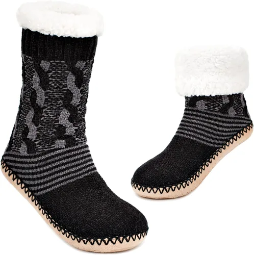Pantuflas de sherpa para mujer botines cálidos y acogedores para interiores calcetines suaves y peludos para casa parte inferior antideslizante