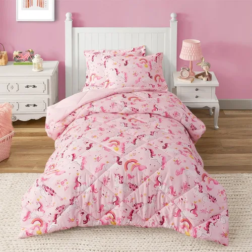 Vista 18 de PPOLCA Juego de edredón de dinosaurio azul tamaño individual para niños, ropa de cama de 5 piezas con sábanas y funda de almohada, súper suave