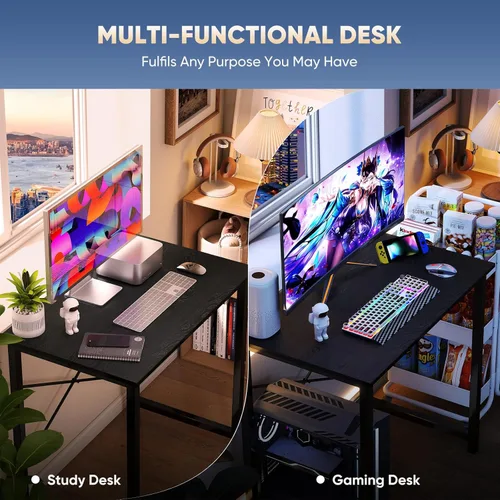 Vista 8 de DUMOS - Escritorio para computadora de oficina de 55 pulgadas, mesa de trabajo de estilo moderno y simple para escribir, estudiar, para dormitorio