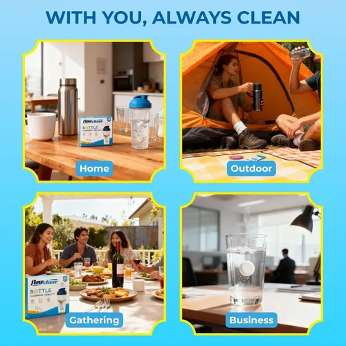 Vista 8 de flowcheer Paquete de 36 tabletas de limpieza de botellas Fórmula potente y de control de olores Limpiador profundo para acero inoxidable