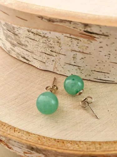 Vista 3 de Natural Gemstone Studs - Real Jade Jewelry for Women - Sage Light Green Stone Earrings - Hypoallergenic - Ball Earring Post Small 6mm, 8mm - Lapis