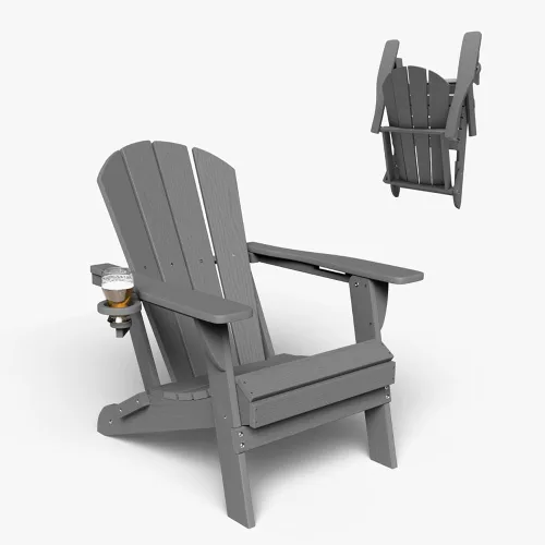 Vista 48 de Sillas plegables Adirondack con portavasos, juego de 4 sillas de plástico HDPE para exteriores, resistentes a la intemperie, aspecto de madera real
