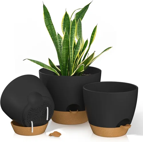 Vista 14 de Plant Pots 5/5.5/6/6.5/7/8 Inch Self Watering Pots, Set of 6 Plastic Planters with Drainage Holes,Plant Pot for Indoor Outdoor Plants(Black)