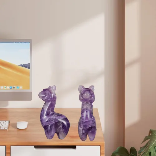 Vista 5 de Amethyst Crystal Alpaca Statue Carved Pocket Purple Animal Carvings Figurine Healing Stone Sculpture for Home Office Decor Gift,2