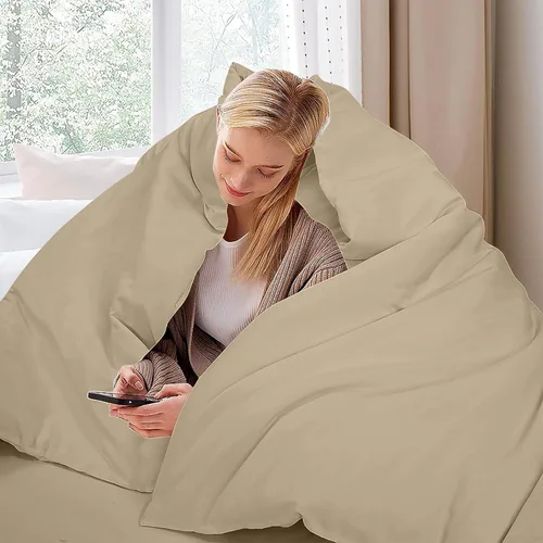 Vista 9 de ROYALE LINENS Juego de funda de edredón color arena tamaño King Juego de funda de edredón suave King 3 piezas de funda de edredón doble cepillado