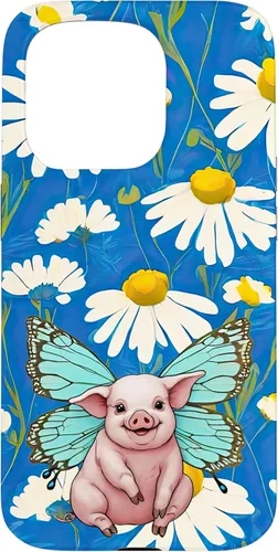 Vista 14 de Adorable pig piglet with butterfly wIngs daisy flower sweet Case for iPhone 16