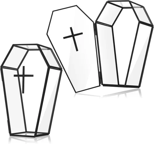 Sasylvia Joyero gótico con tapa para decoración de terrario, 2 piezas, de cristal, para fiestas, Claro, Negro