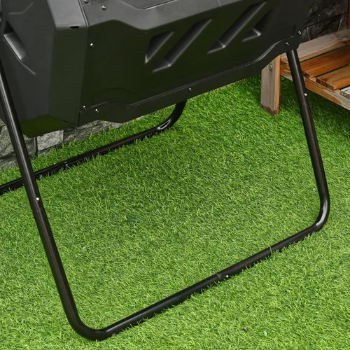 Vista 9 de Outsunny Cubo de compostaje giratorio para exteriores 360° de doble cámara, contenedor de compost de 43 galones, negro