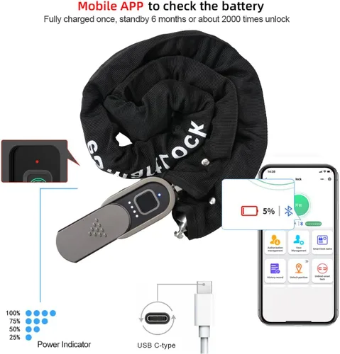 Vista 4 de Cerradura de cadena con llave eLinkSmart impermeable para bicicleta, 39.4 in, cerradura de cadena para bicicleta, scooter, motocicleta, puerta