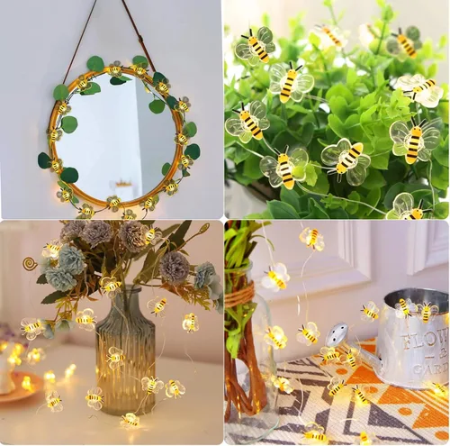 Vista 7 de Luces de Cadena Decorativas de Abejas de 10 pies, Cadena de Luces con 30 Bombillas LED en Forma de Abeja Operadas por Batería, Luces de Hadas