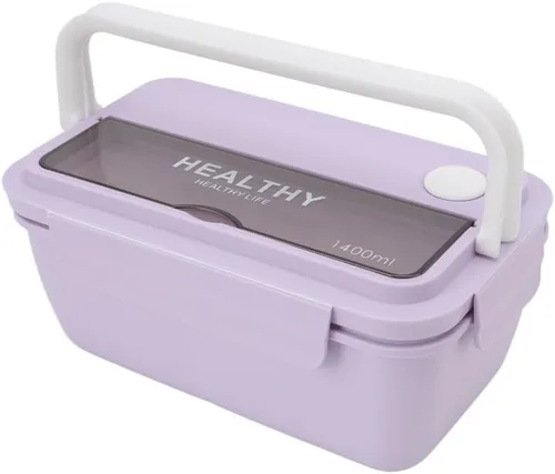 Fiambrera de 47.3 fl oz con 3 rejillas Bento Box portátil para ensalada, contenedor de alimentos con cuchara para oficina, picnic y hogar