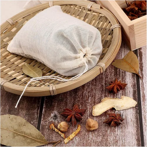Vista 2 de Paquete de 36 bolsas de muselina de especias con cordón, bolsas de algodón natural sin blanquear de 3 x 4 pulgadas para café, té, hierbas, bolsitas
