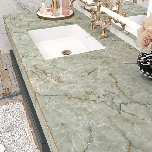 Vista 8 de Papel adhesivo de mármol verde para encimeras, papel tapiz impermeable de granito para despegar y pegar, papel adhesivo de vinilo decorativo