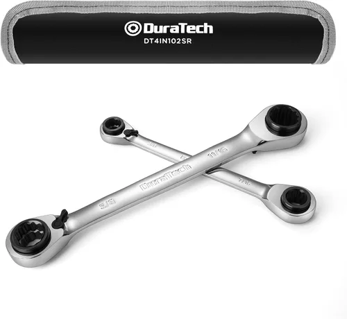 DURATECH Juego de llaves de carraca reversibles 4 en 1, extremo de caja doble, SAE, 2 piezas, 5/16, 3/8, 7/16, 1/2 y 9/16, 5/8, 11/16, 3/4 pulgadas,
