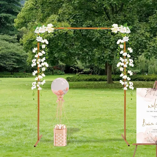 Vista 18 de Arcos de boda de 10 x 20 pies para ceremonia, soporte cuadrado de arco de globos de metal, soporte de telón de fondo para arco de boda para bodas