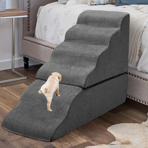 Vista 13 de Escalones para Perros para Camas Altas de 30-32" de Altura - Escaleras de 6 Escalones para Perros Pequeños, Escalones para Mascotas de Espuma 33D