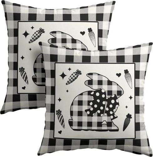 Vista 26 de Kawani Juego de 2 fundas de almohada de Pascua de 18 x 18 pulgadas, fundas de almohada de conejo de Pascua, decoración de Pascua, funda de cojín