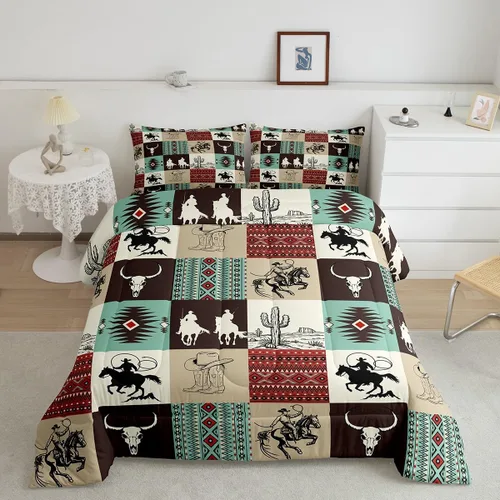 Vista 26 de Feelyou Juego de ropa de cama azteca, tamaño individual, juego de edredón con estampado azteca del suroeste del suroeste, edredón bohemio de vaquera