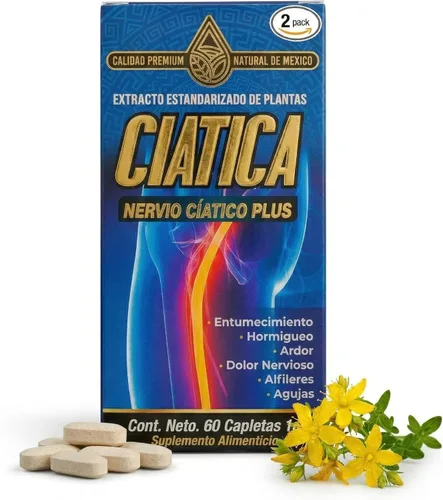 Suplemento Ciático Tratamiento Nervio Plus 60 Cápsulas Naturales de México/Entumecimiento, Hormigueo, Ardor, Dolor Nervioso, Alfileres y Agujas.
