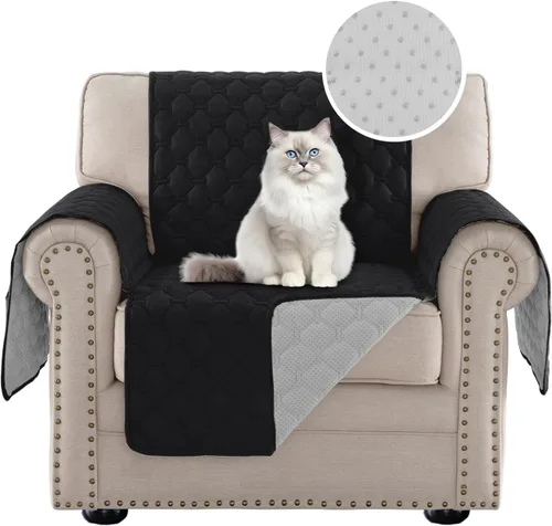 PrinceDeco Funda para silla, resistente al agua, lavable, parte trasera de goma antideslizante, protector de muebles para mascotas (Sillón, negro)