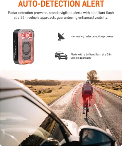 Vista 2 de Magicshine Luz trasera de bicicleta Radar SEEMEE 100AD, control FTR LightSync, luz trasera de radar para bicicleta con USB recargable 700mAh IPX6
