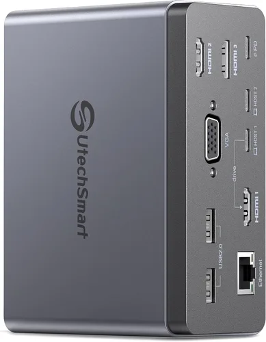 UtechSmart - Estación de acoplamiento 19 en 1, monitor cuádruple, estación de acoplamiento USB C, adaptador HDMI USB C Hub Dock 3 para MacBook y