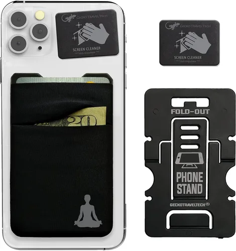 Vista 39 de Doble bolsillo - Soporte adhesivo para tarjetas - Bolsa para teléfono celular - Bolsillo de licra - Lleva tarjetas de crédito y dinero en efectivo