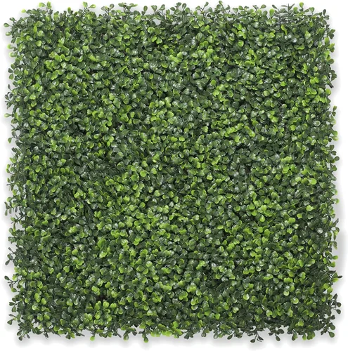 Vista 8 de Bybeton Panel de pared verde artificial, 20 x 20 pulgadas, 16 unidades, paneles de césped sintético de boj anti rayos UV para telón de fondo, pared