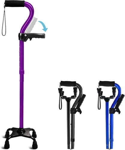 Vista 8 de Bastón ajustable para caminar para hombres y mujeres con base de 4 puntas para mayor estabilidad - Bastón plegable para personas mayores con mango