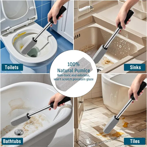 Vista 6 de Paquete de 2 piedras pómez para limpieza de inodoros, mango extra largo de 16.14 pulgadas, piedra pómez, cepillo limpiador de inodoro para inodoros