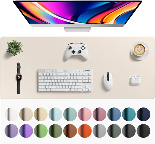 Vista 113 de Aothia - Protector de escritorio de cuero sintético impermeable y antideslizante para laptop, escritura y mouse, para oficina y hogar, 23.6 x 13.7