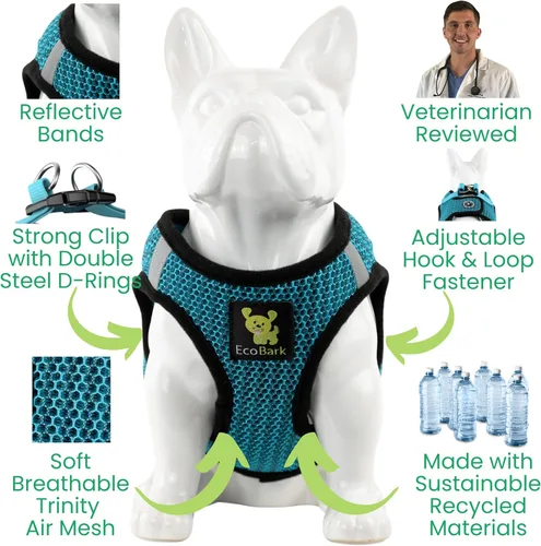 Vista 4 de EcoBark - Arnés para perro con entrada, arnés de malla lujoso y reflectante para perros XXS, XS, pequeños y medianos - Chaleco ajustable