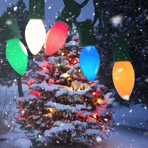 Luces de Navidad C7 para Exteriores, 25 Pies Luces de Cadena Vintage Multicolor con 25 Bombillas de Cerámica, Certificado UL Impermeable, Resplandor