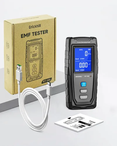 Vista 8 de ERICKHILL Medidor EMF, Detecta Campos Eléctricos y Magnéticos, Detector EMF Digital de Mano con Pantalla LCD, Alarma de Sonido y Luz, Batería Azul