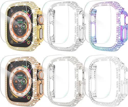 Vista 13 de Wingle Paquete de 6 fundas para Apple Watch de 1.496 pulgadas Series 3, 2, 1 con protector de pantalla, más de 200 diamantes de cristal brillante