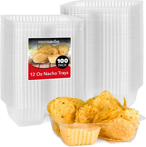 Bandejas de nachos de plástico de 12 oz (100 unidades) Bandeja pequeña desechable para nachos y salsa de queso, suministros para puestos de venta,