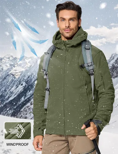 Vista 2 de CRYSULLY - Chaquetas tácticas militares deportivas de hombre, abrigos de forro polar con capucha, chaquetas de aventura al aire libre