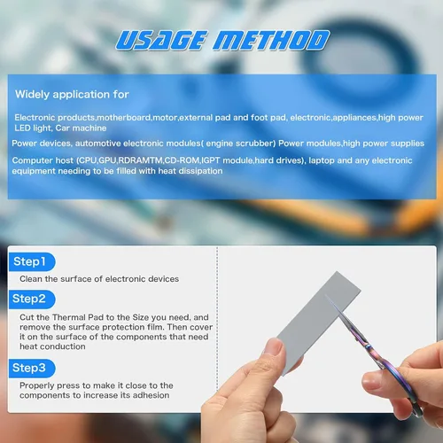 Vista 3 de Outus 30 unidades de almohadilla térmica de silicona de 2.6 x 0.8 x 0.1 pulgadas, almohadilla térmica reutilizable para CPU SSD, almohadilla