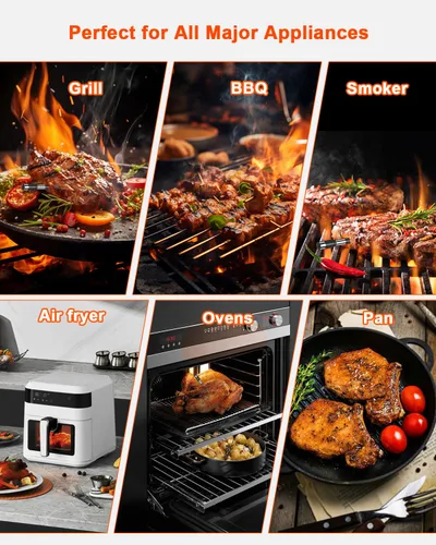 Vista 8 de Termómetro inalámbrico para carne con 2 sondas y rango de 800 pies – Termómetro inteligente Bluetooth para parrilla de barbacoa con base