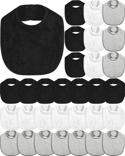 Vista 10 de JaGely Paquete de 30 baberos de muselina para bebé, multicolor, sólido, unisex, impermeable, alimentador ajustable para dentición y babeo